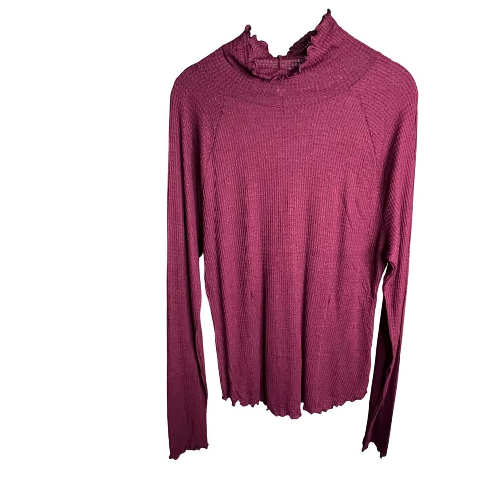 Free People Deep Red Ribbed Long Sleeve Top - Picture 5 of 10